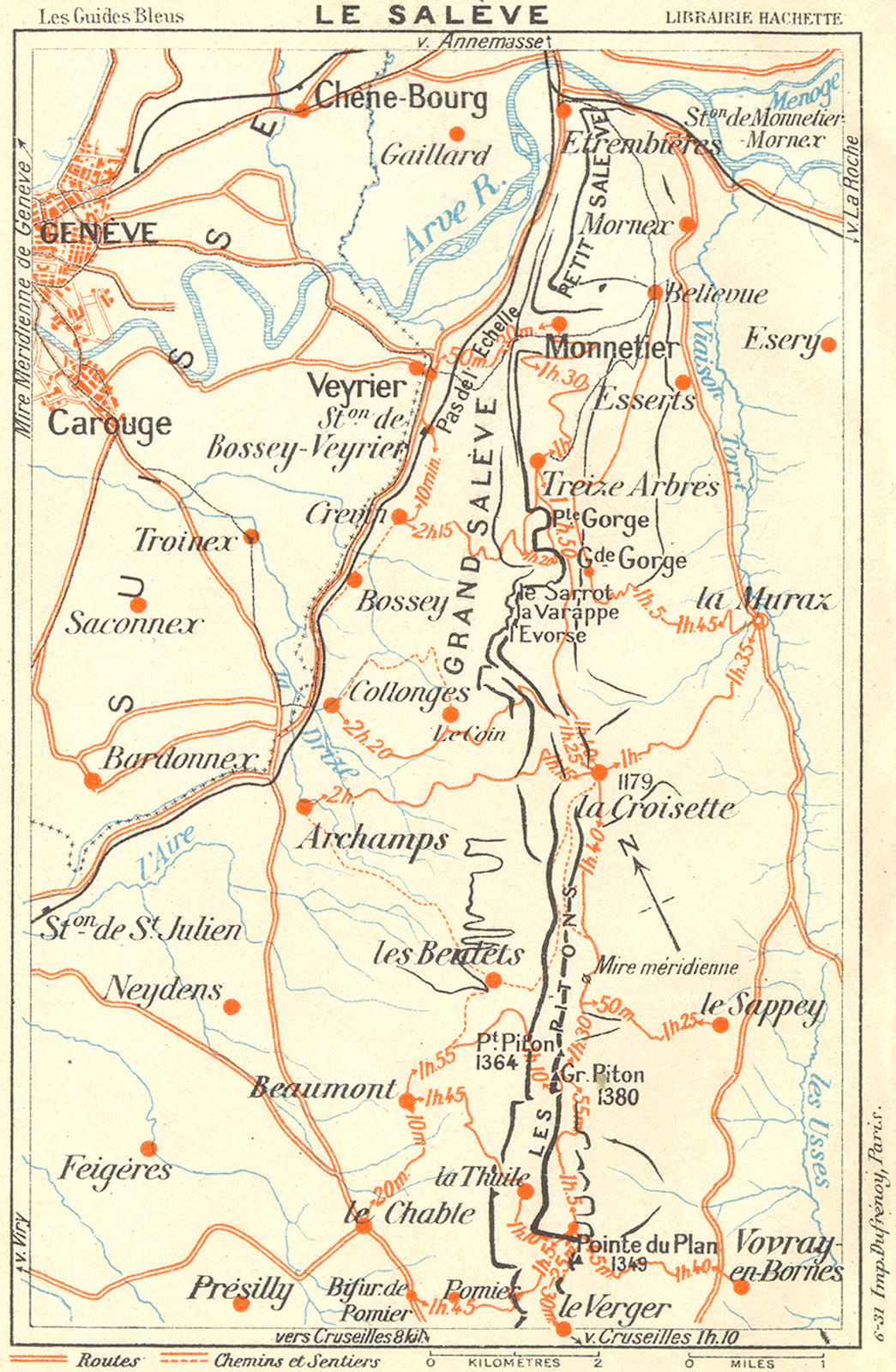 SWITZERLAND. Saleve Suisse 1934 old vintage map plan chart